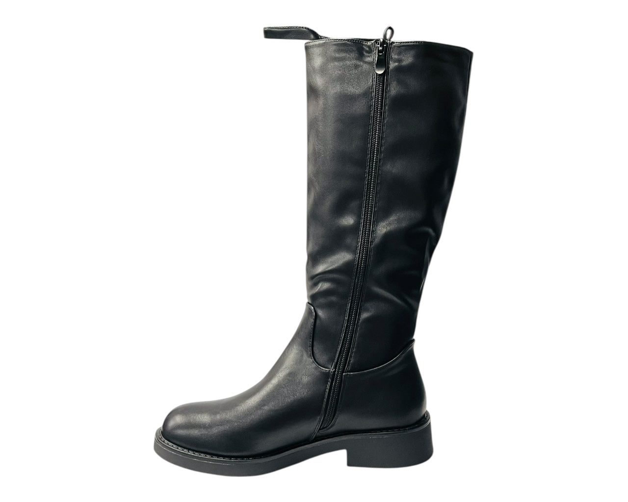 Faux Leather Zip Mid Calf Full Zip Boots