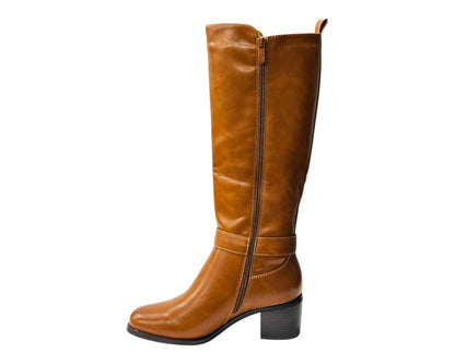 Faux Leather Elastic Panel Zip Knee High Boots