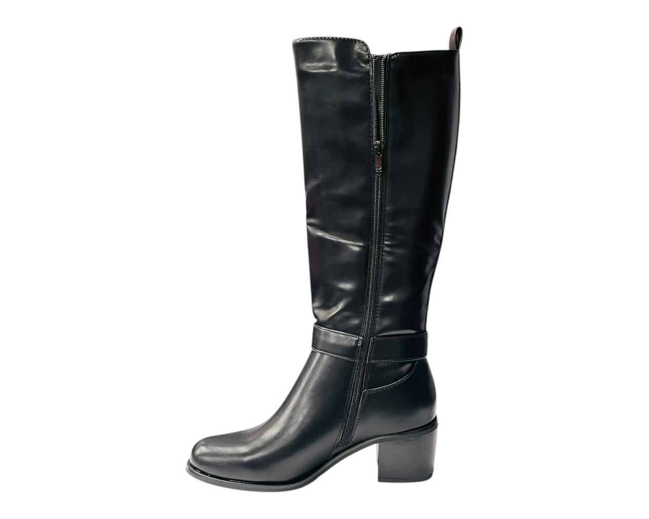 Faux Leather Elastic Panel Zip Knee High Boots