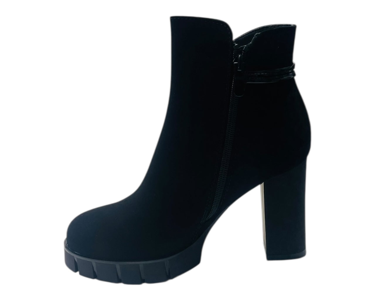 Block Heel Faux Suede Zip Ankle Boots