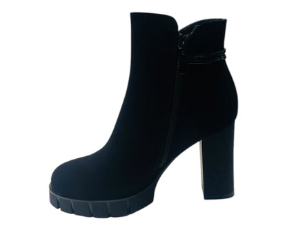 Block Heel Faux Suede Zip Ankle Boots