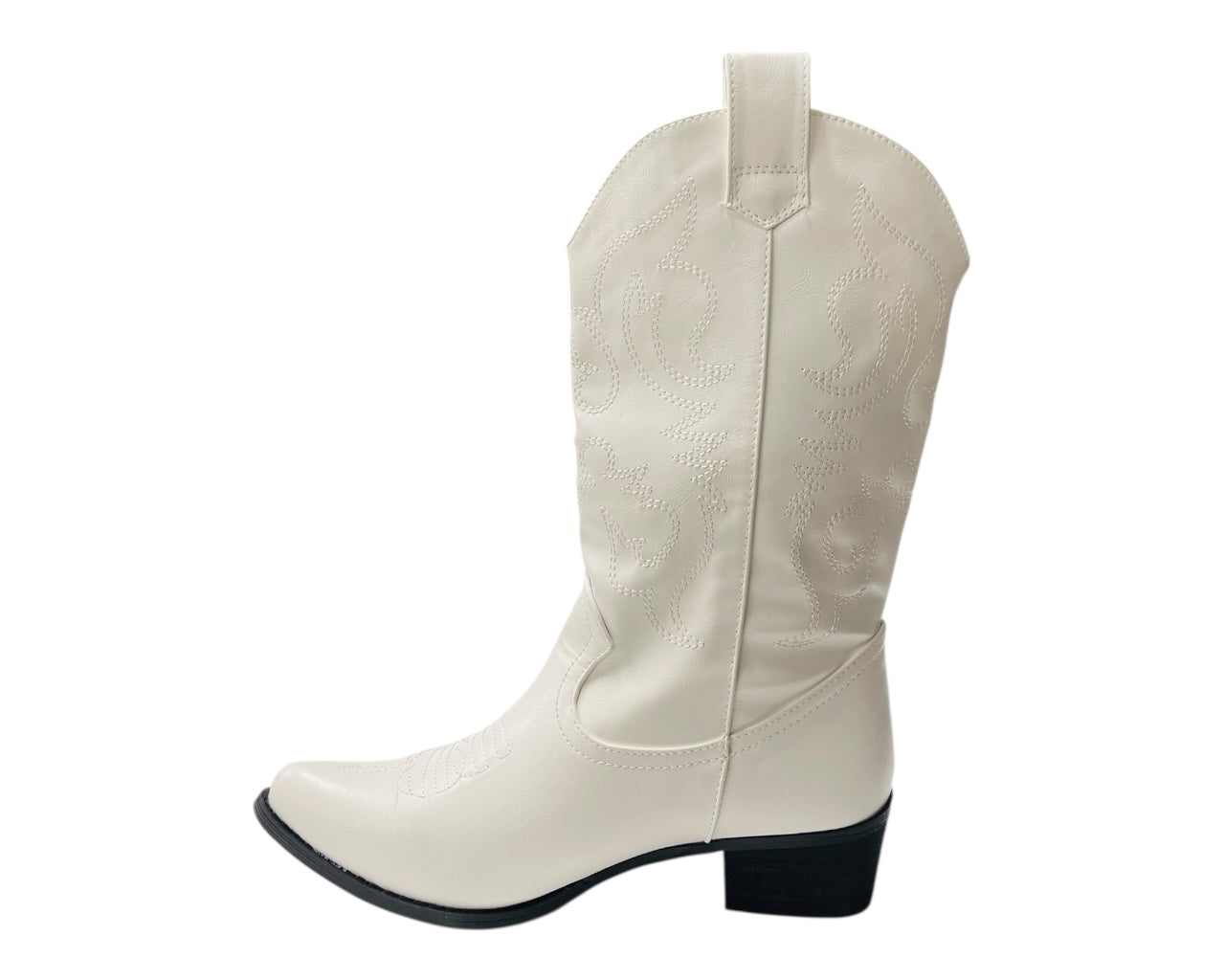 Mid Calf Embroidered Faux Patent Leather Cowboy Boots