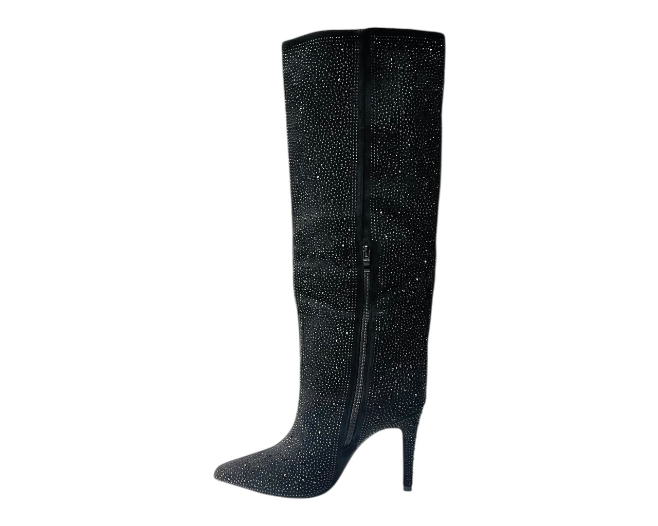 Pointed Toe All Over Diamante Stiletto Heel Knee High Boots