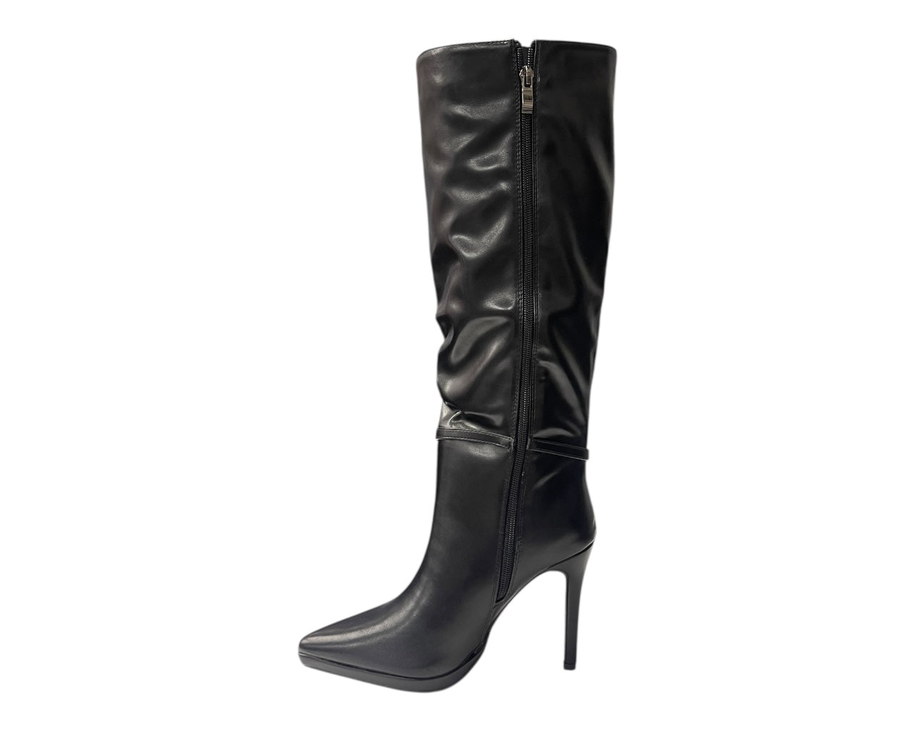 Pointed Toe Faux Leather Stiletto Heel Knee High Boots