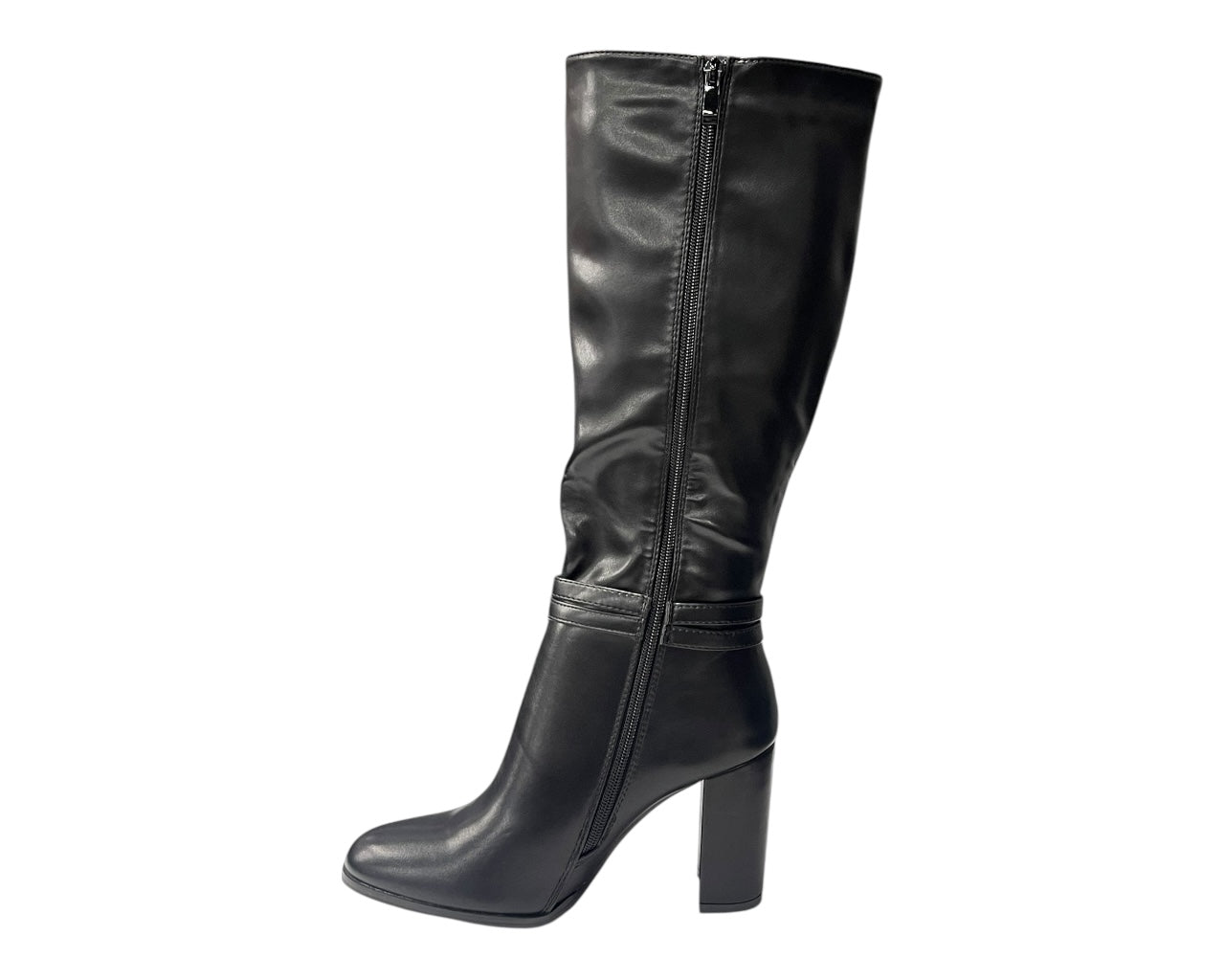 Round Toe Faux Leather Block Heel Knee High Boots