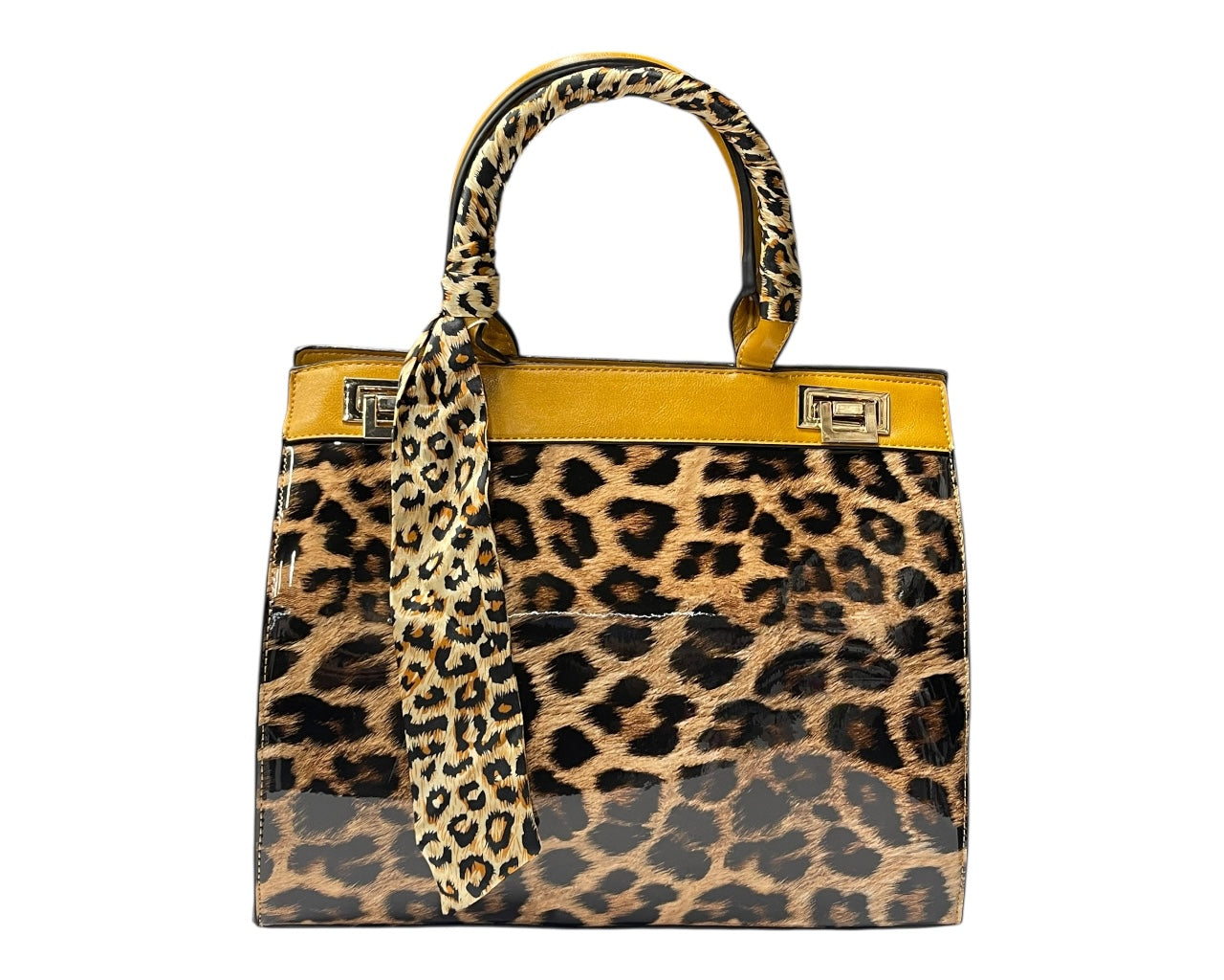 Faux Patent Leopard Print Crossbody Hand Bag