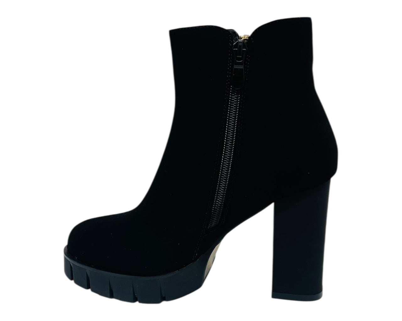 Block Heel Faux Suede Zip Ankle Boots