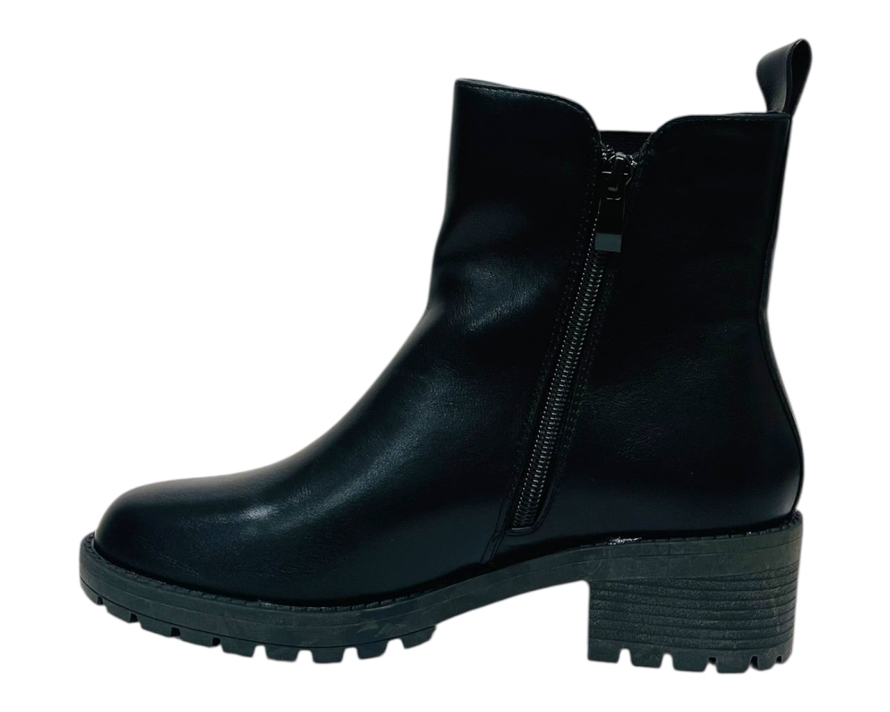 Faux Leather Elastic Panel Zip Ankle Boots