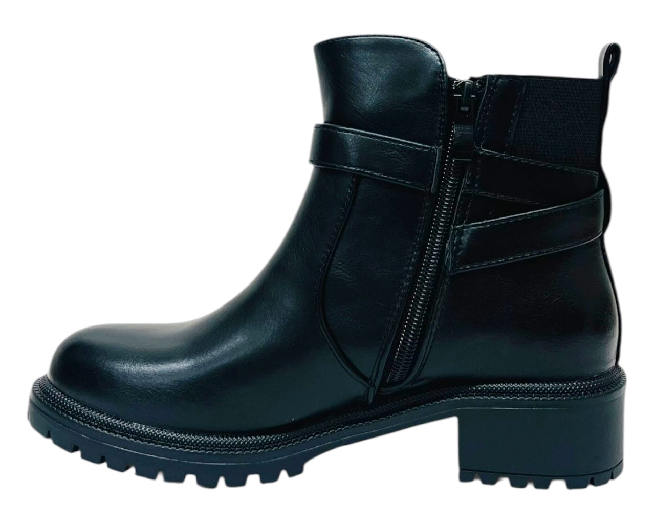 Elastic Panel Faux Leather Zip Ankle Boots