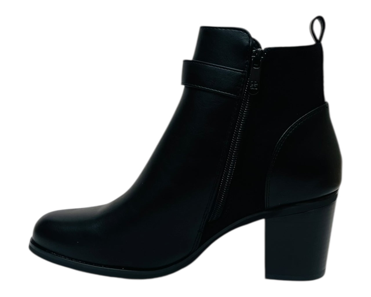 Faux Leather Block Heel Ankle Boots