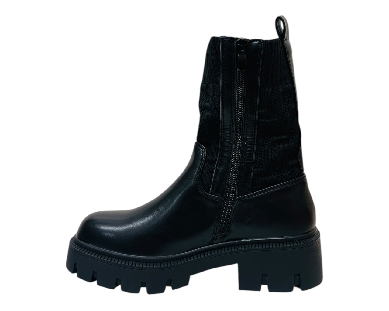 Chunky Sole Faux Leather Knitted Ankle Boots