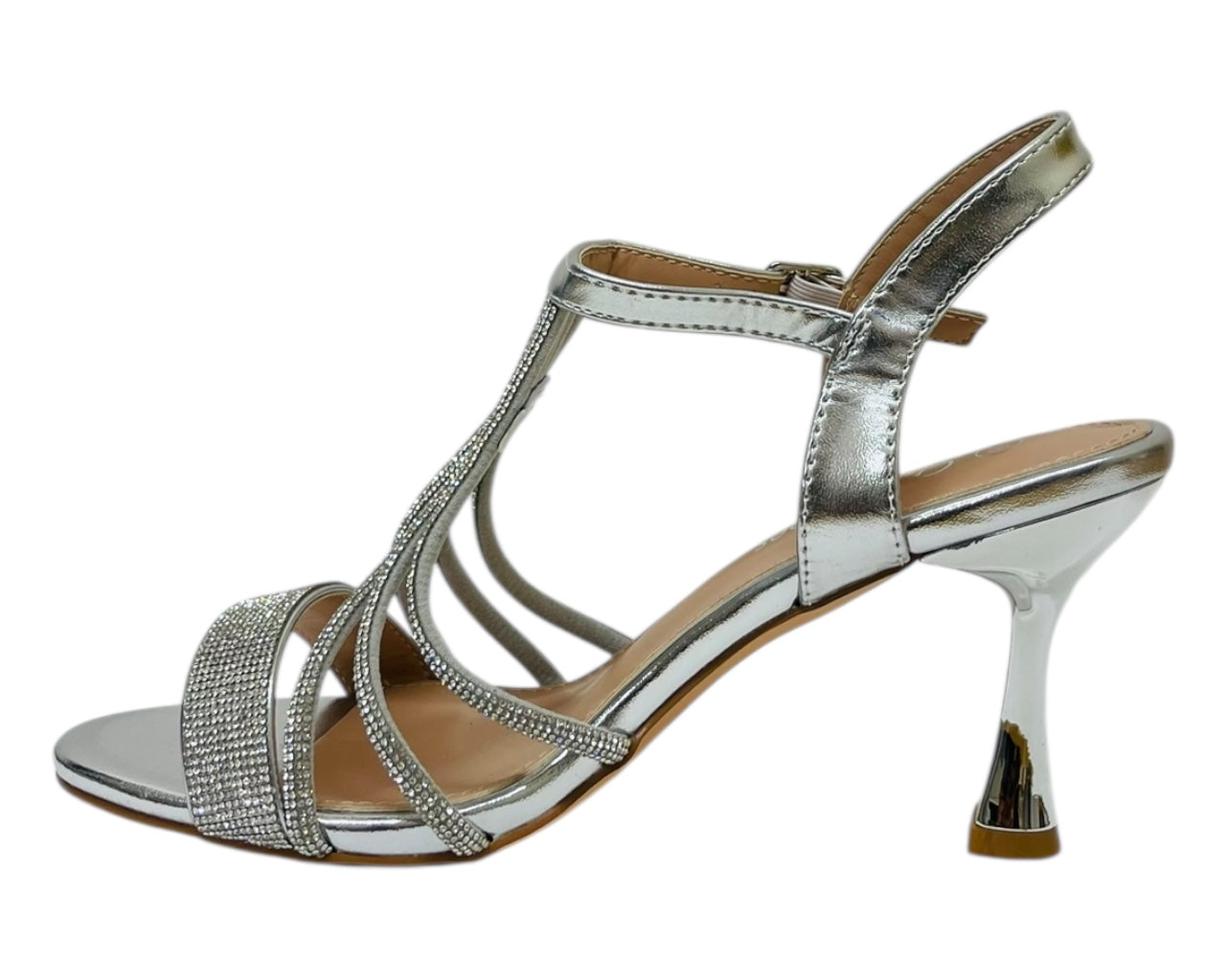 Diamante Ankle Strap Spool Heel Sandals
