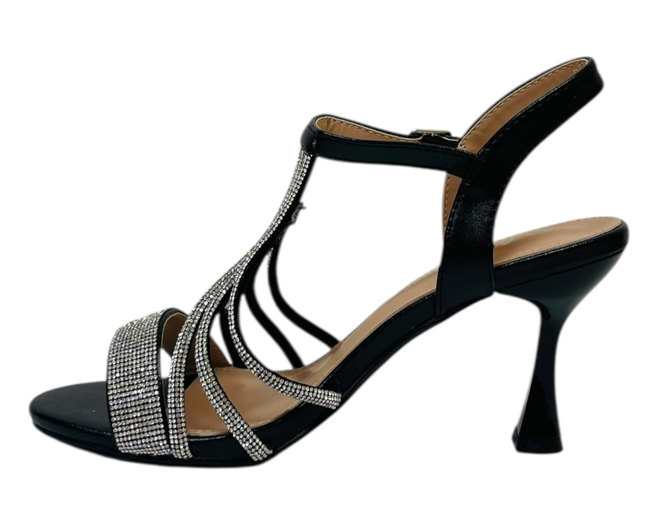 Diamante Ankle Strap Spool Heel Sandals