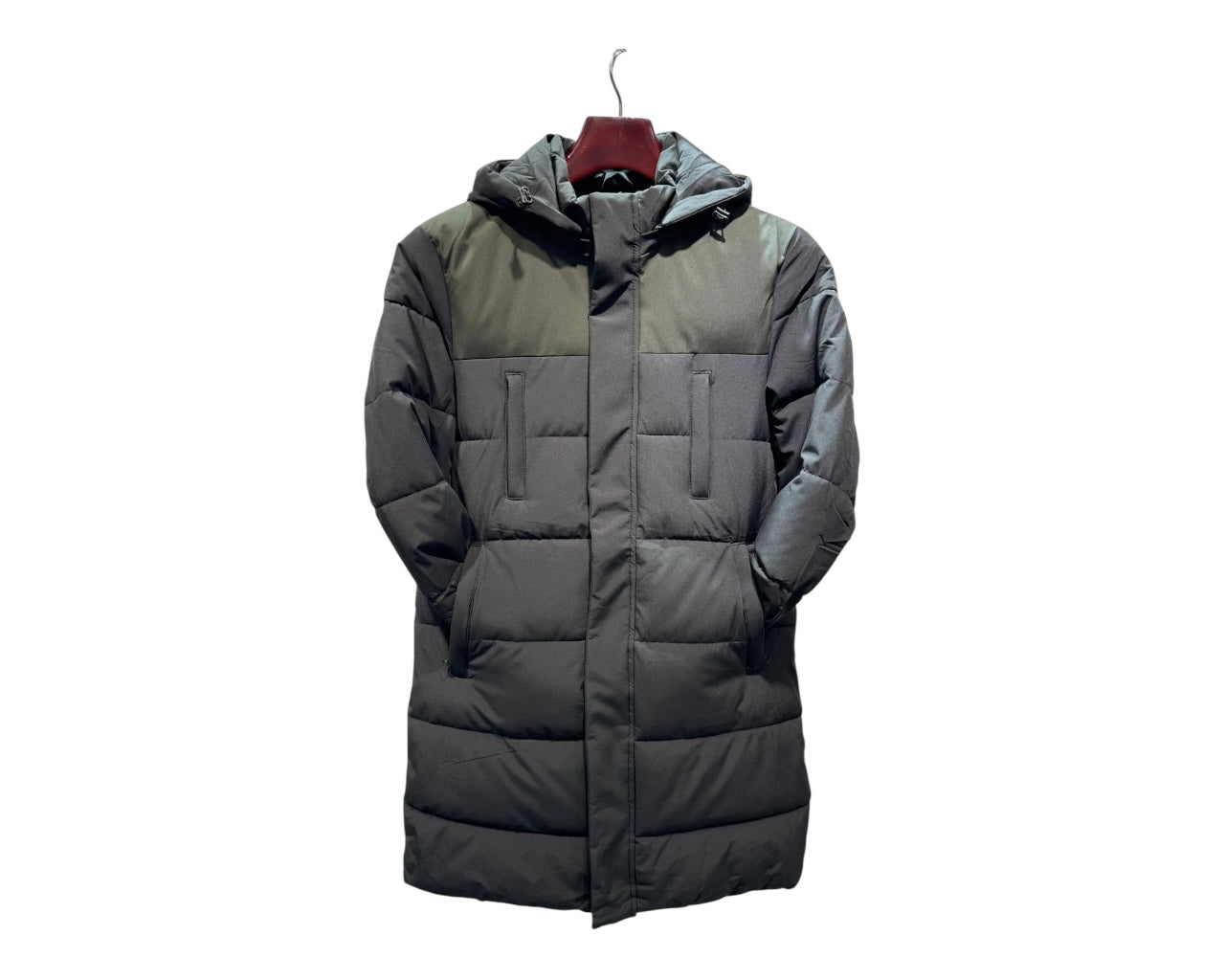 Padded Full Zip Removable Hood Long Puffer Jacket