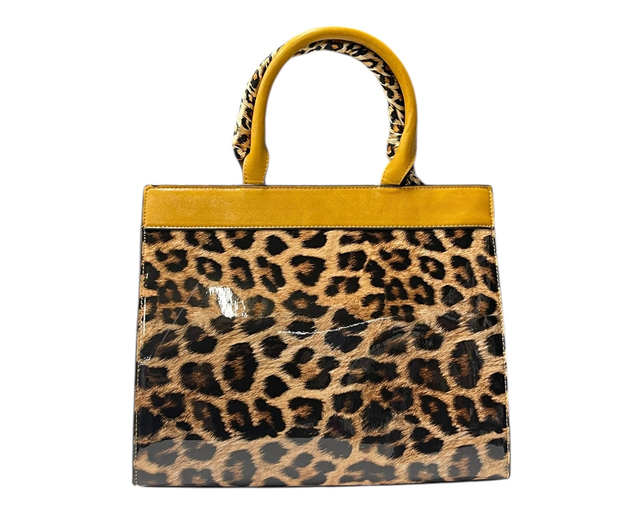 Faux Patent Leopard Print Crossbody Hand Bag