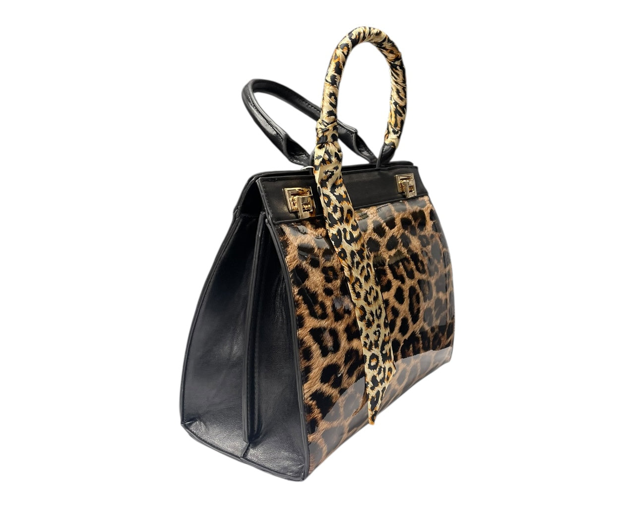 Faux Patent Leopard Print Crossbody Hand Bag
