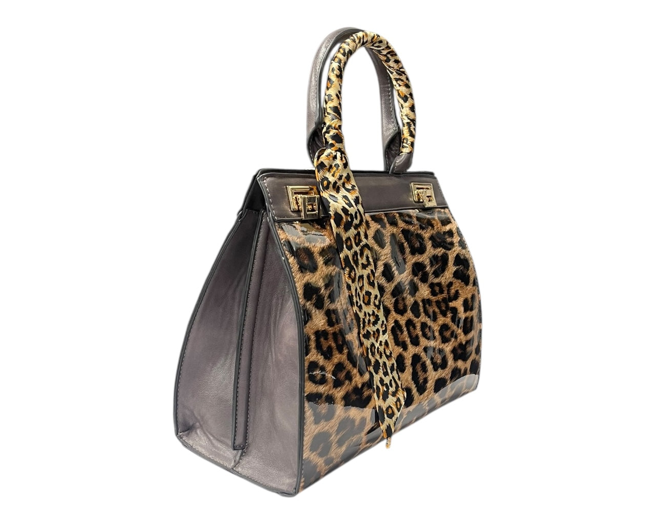 Faux Patent Leopard Print Crossbody Hand Bag