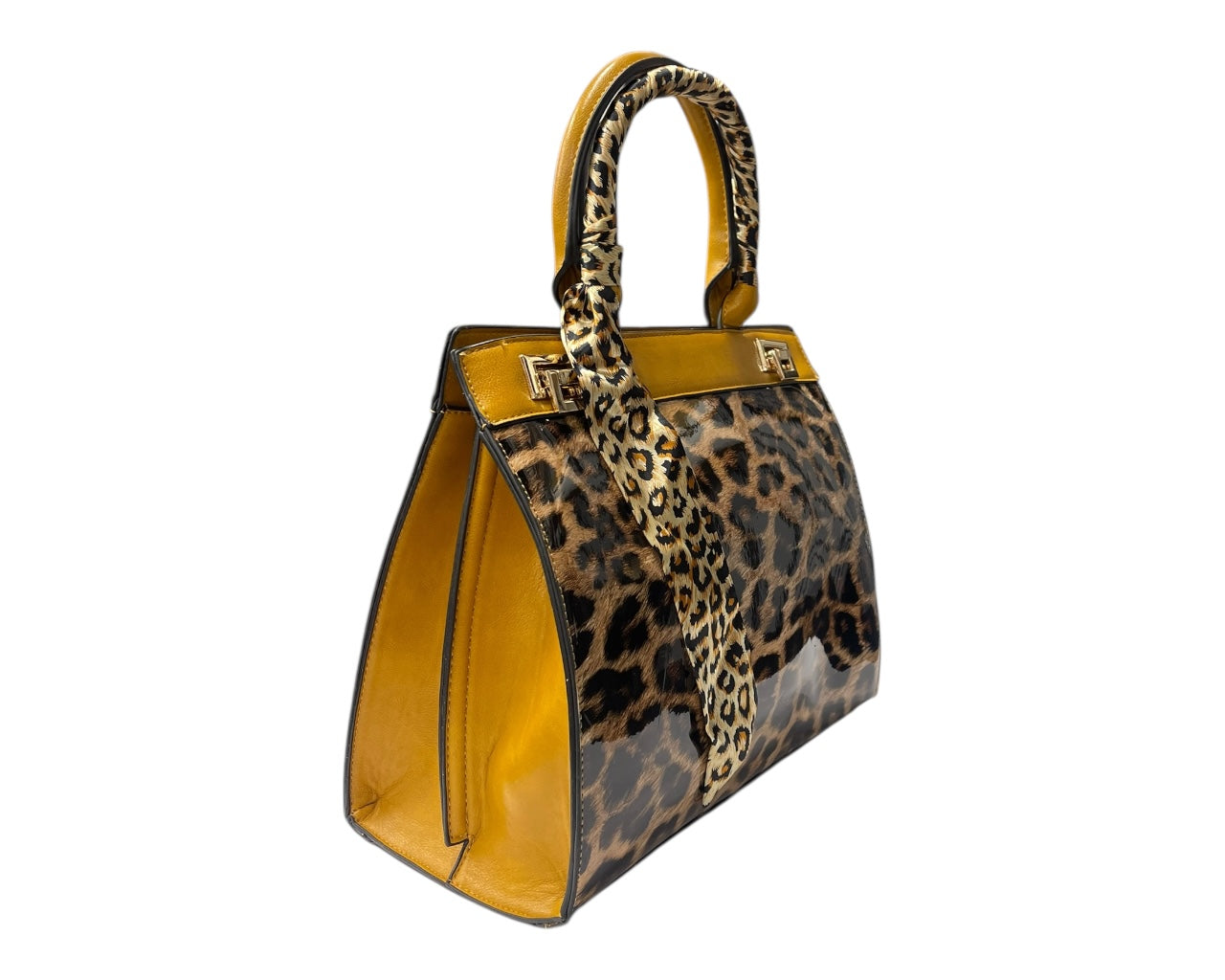 Faux Patent Leopard Print Crossbody Hand Bag