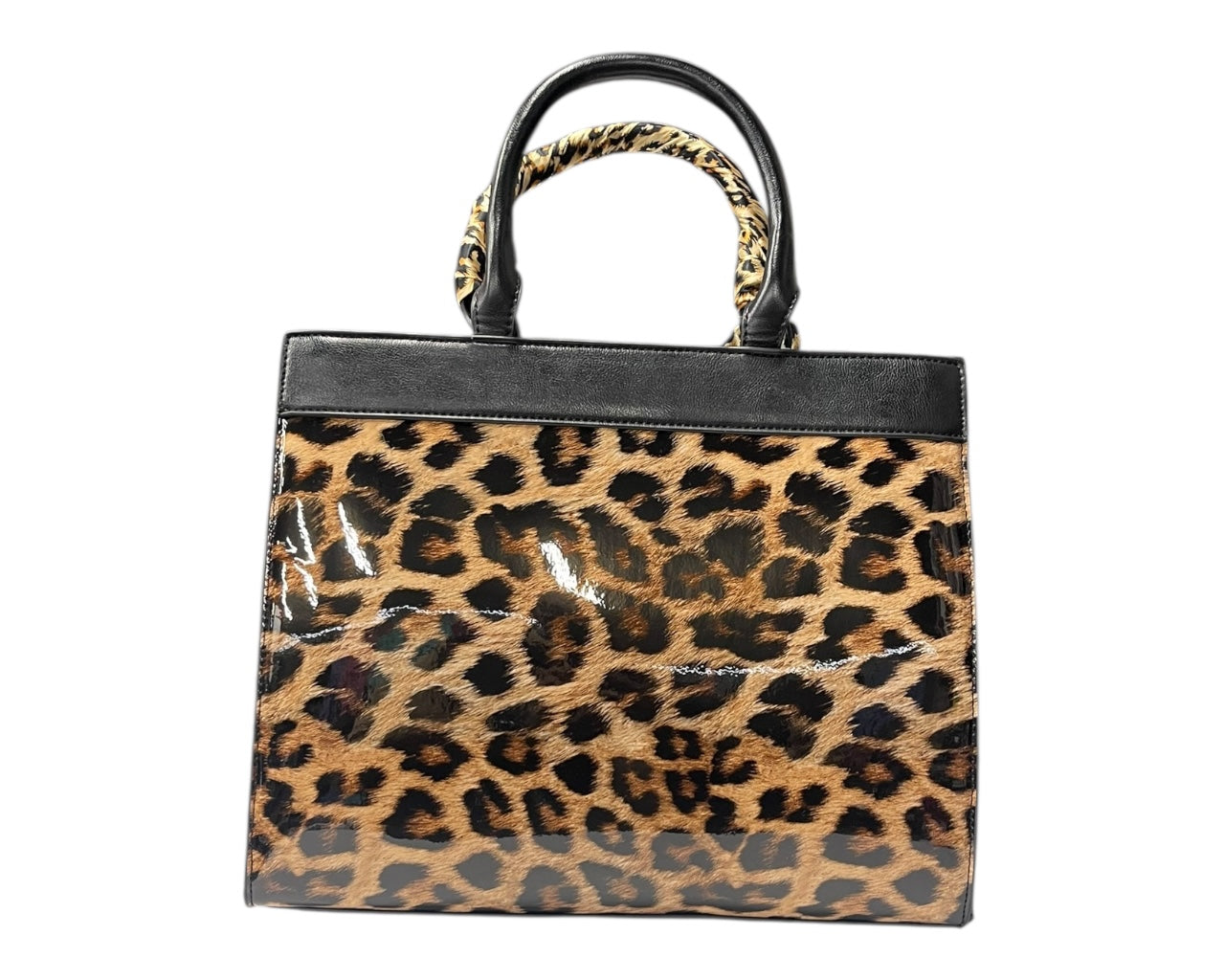 Faux Patent Leopard Print Crossbody Hand Bag