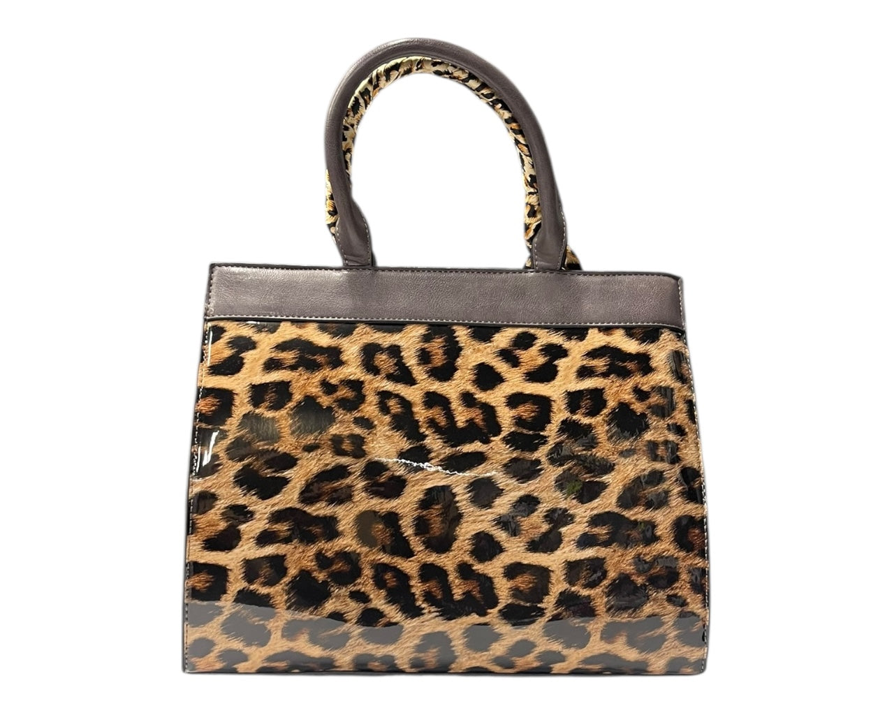 Faux Patent Leopard Print Crossbody Hand Bag