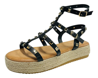 Stud Gladiator Espadrille Platform Sandals