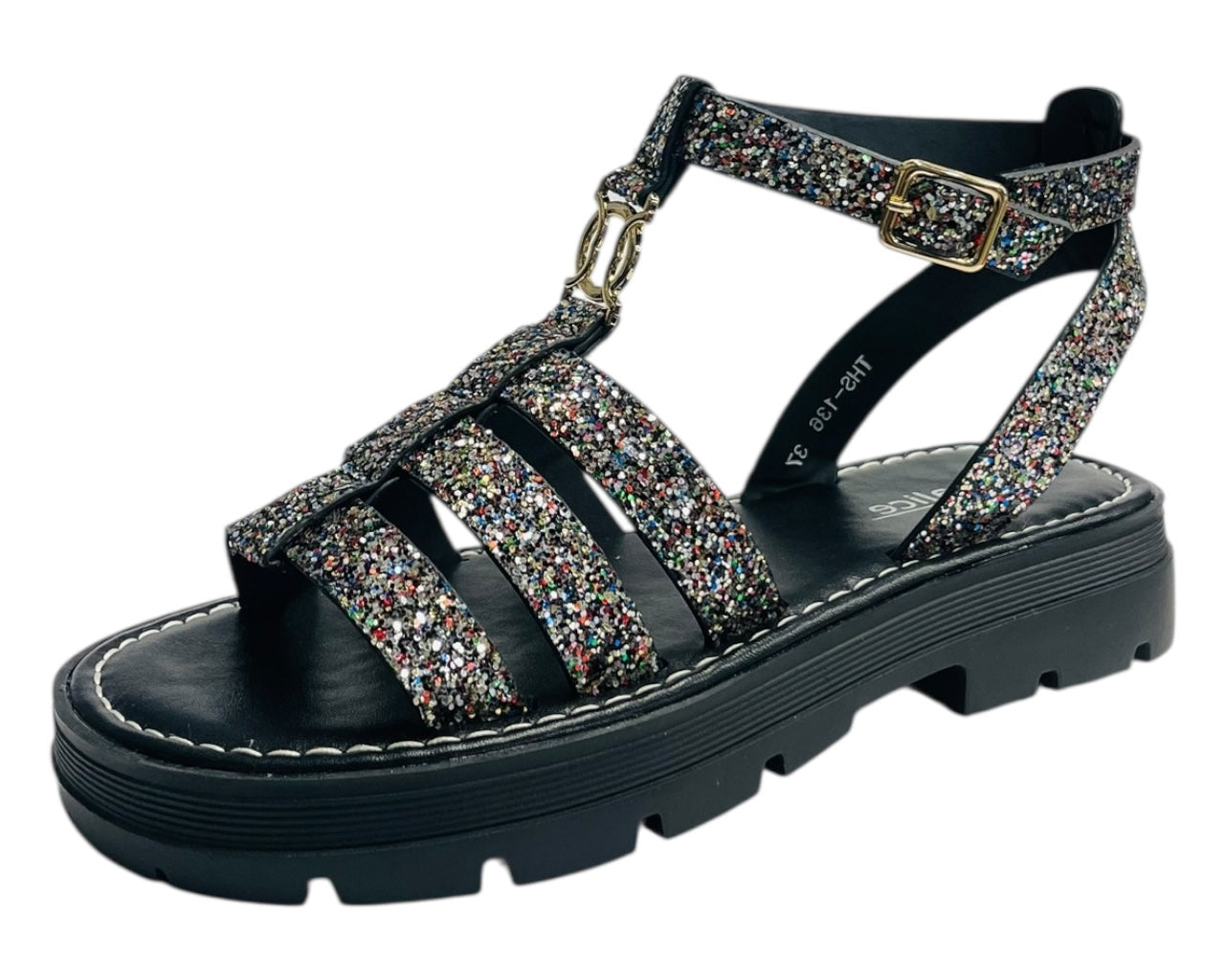 Ankle Strap Glitter Sandals