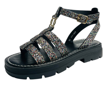 Ankle Strap Glitter Sandals