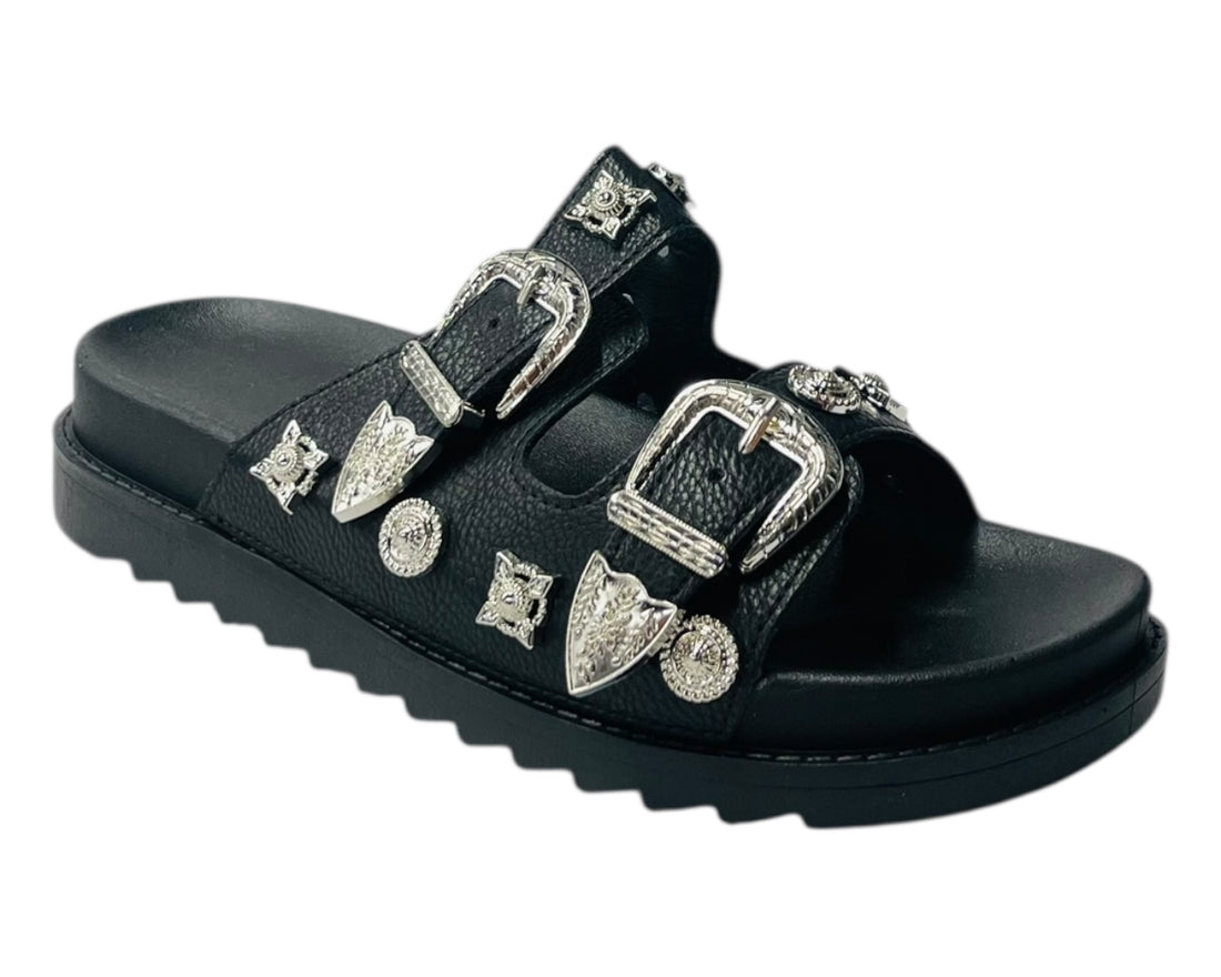 Double Strap Buckle Flat Sole Sandals