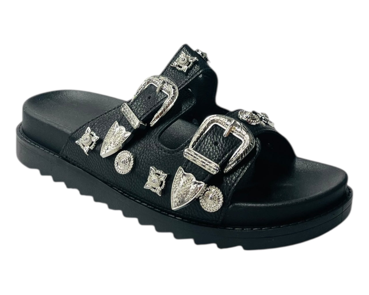 Double Strap Buckle Flat Sole Sandals