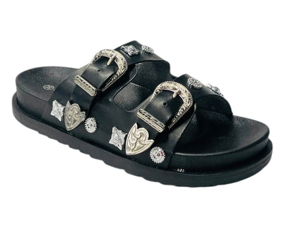 Flat Sole Double Strap Buckle Sandals