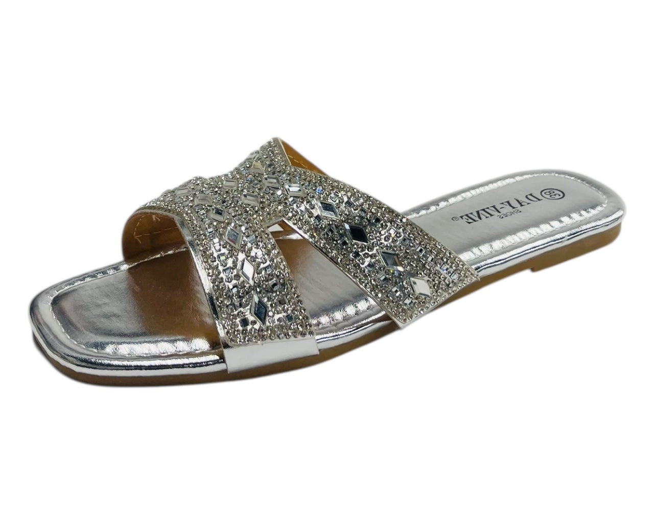 Rhinestone Embellished Flat Sole Sandals