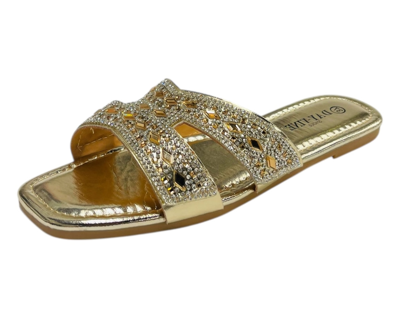 Rhinestone Embellished Flat Sole Sandals