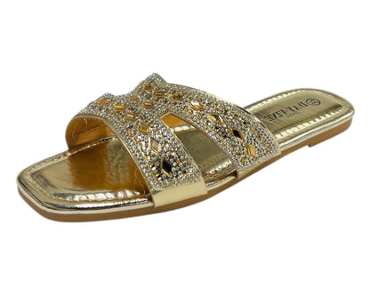 Rhinestone Embellished Flat Sole Sandals