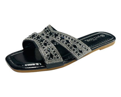 Rhinestone Embellished Flat Sole Sandals
