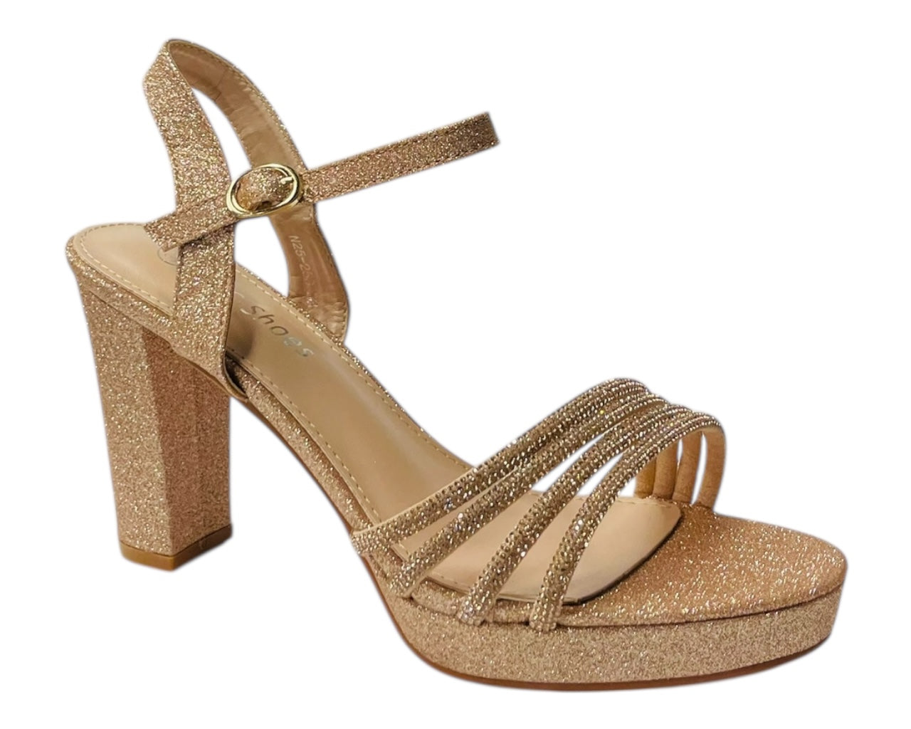 Diamante Block Heel Glitter Ankle Strap Shoes