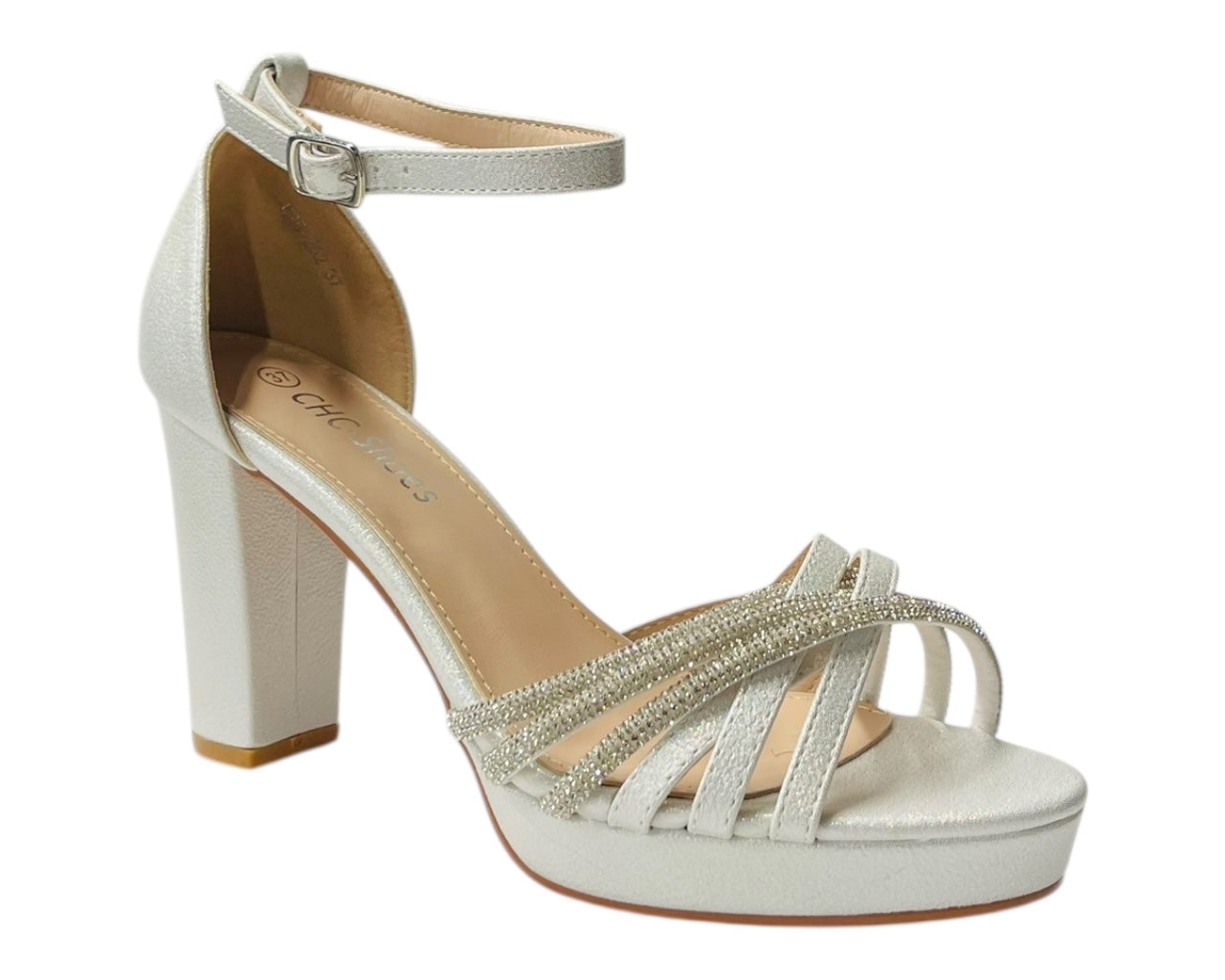 Diamante Block Heel Glitter Crossover Strap Shoes