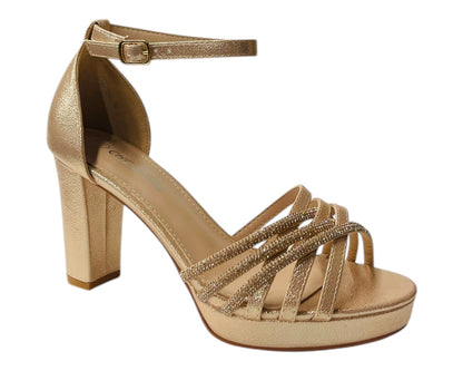 Diamante Block Heel Glitter Crossover Strap Shoes