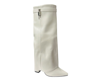 Padlock Details Knee High Fold Over Block Heel Boots