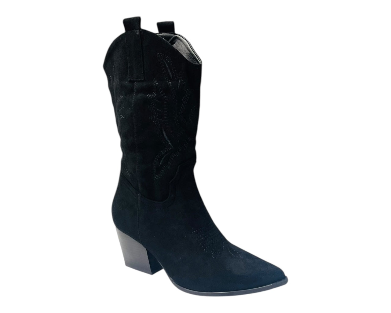 Mid Calf Embroidered Faux Suede Cowboy Boots