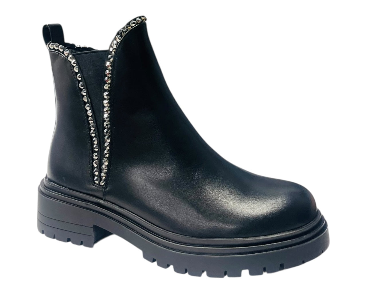 Faux Leather Stud Zip Ankle Boots
