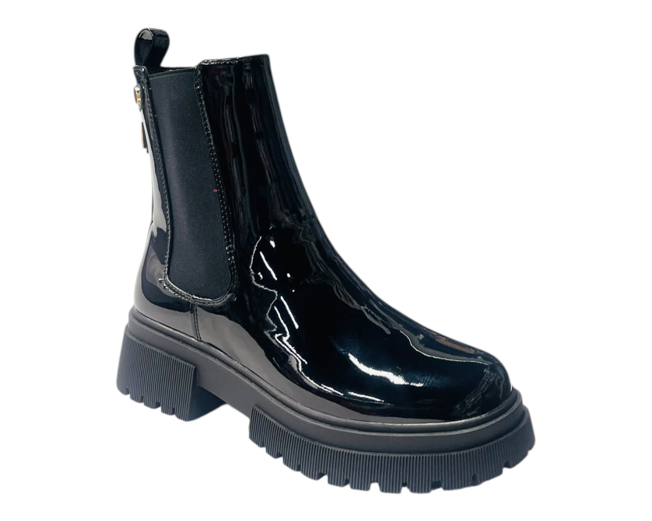 Faux Patent Leather Zip Ankle Boots
