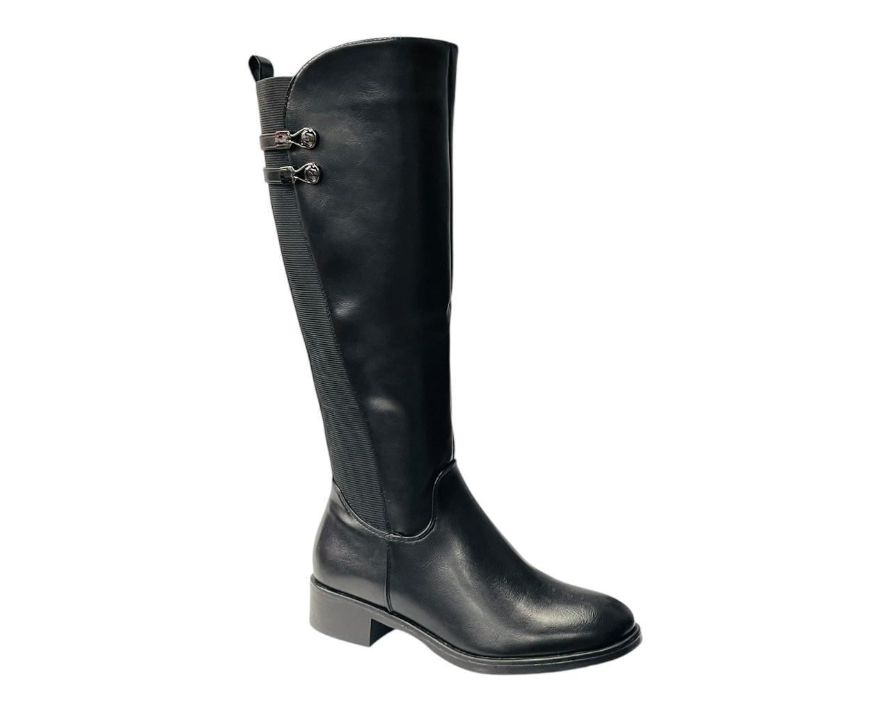 Elastic Panel Faux Leather Zip Knee High Boots