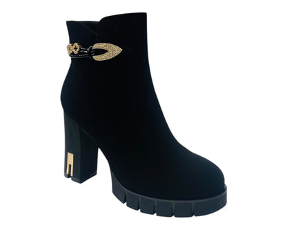 Block Heel Faux Suede Zip Ankle Boots