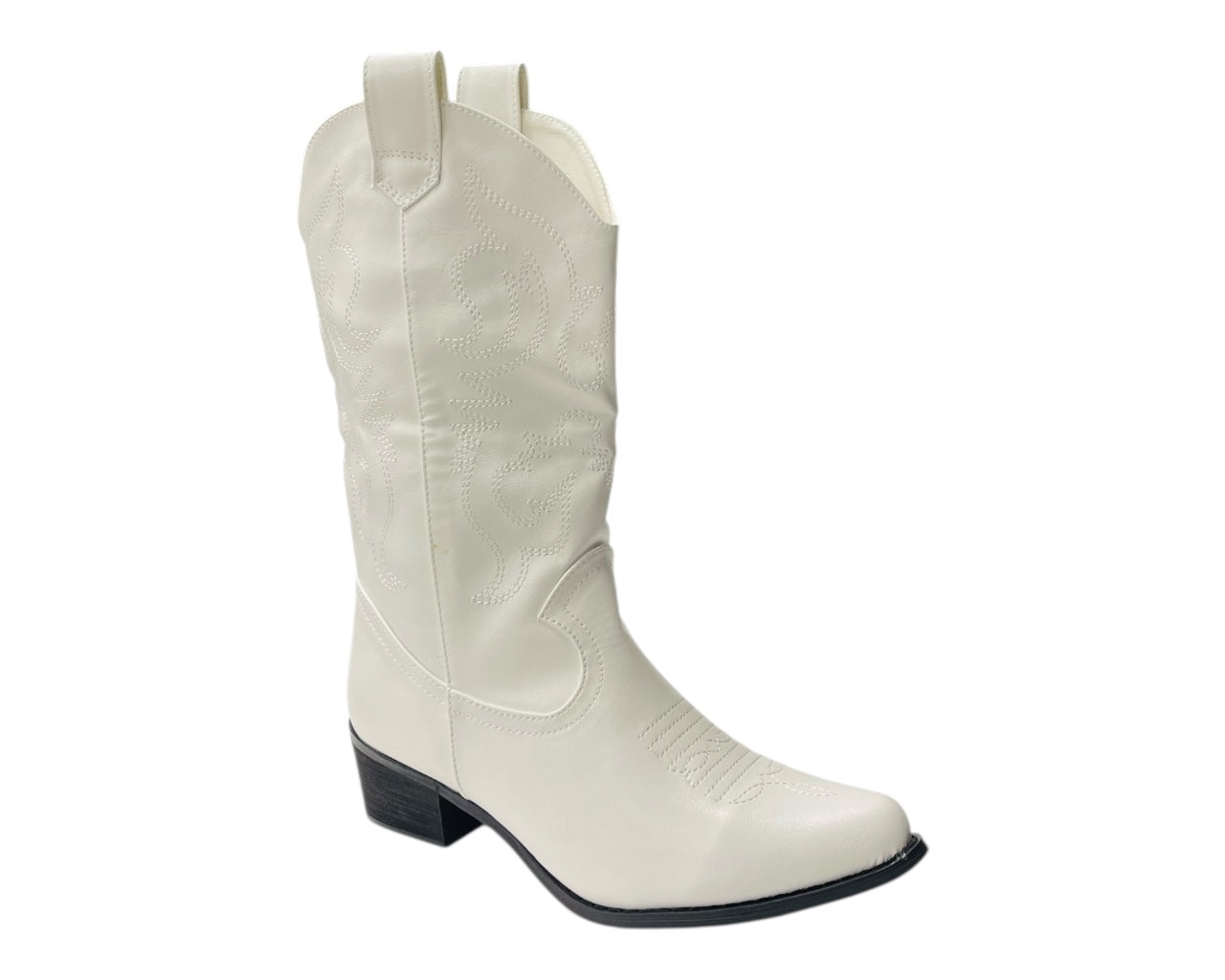 Mid Calf Embroidered Faux Patent Leather Cowboy Boots