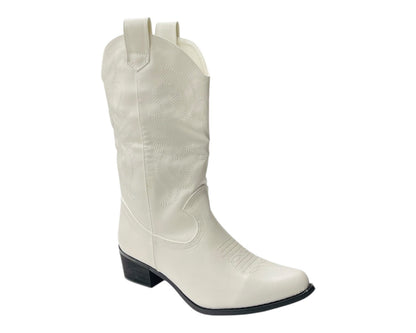 Mid Calf Embroidered Faux Patent Leather Cowboy Boots