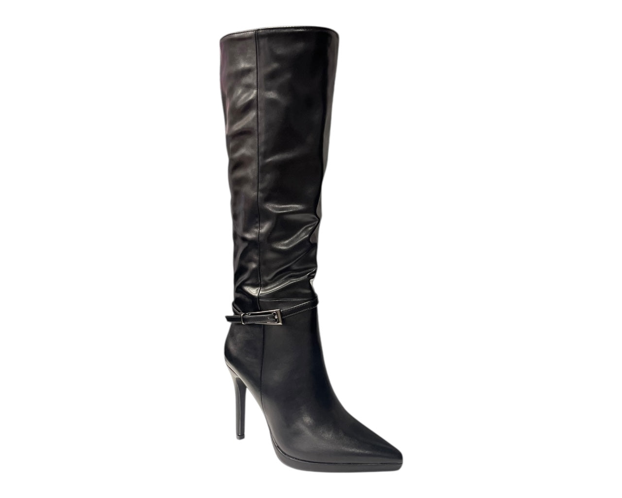 Pointed Toe Faux Leather Stiletto Heel Knee High Boots