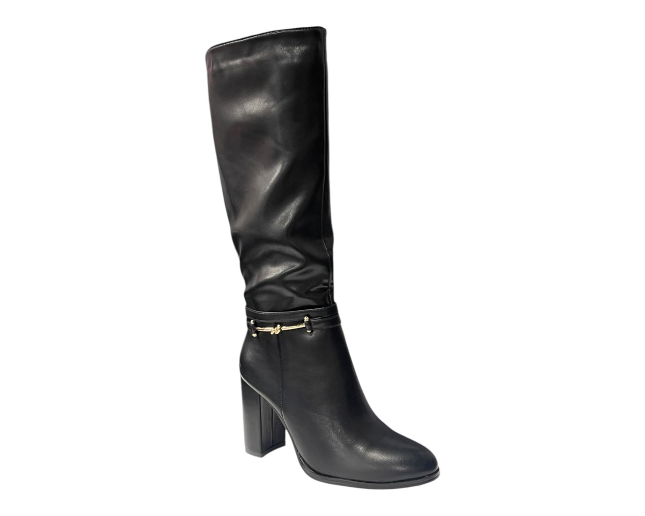 Round Toe Faux Leather Block Heel Knee High Boots