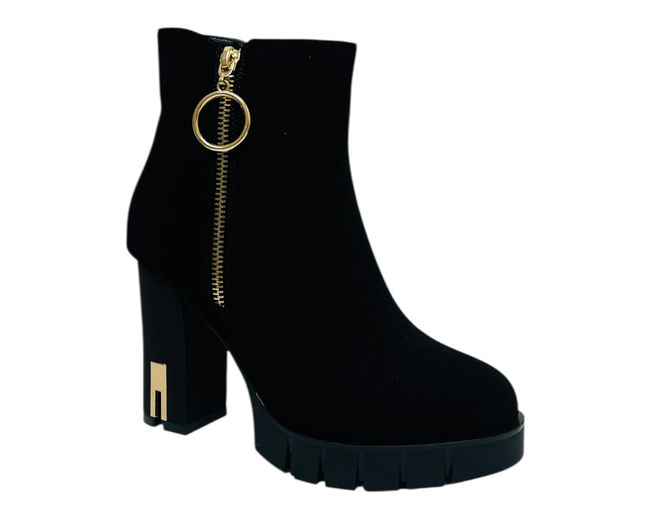 Block Heel Faux Suede Zip Ankle Boots