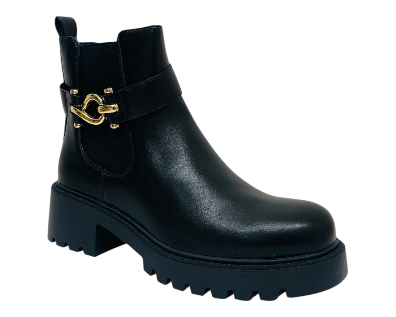 Chunky Sole Elastic Panel Faux Leather Zip Ankle Boots