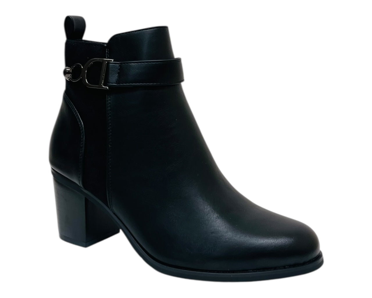 Faux Leather Block Heel Ankle Boots